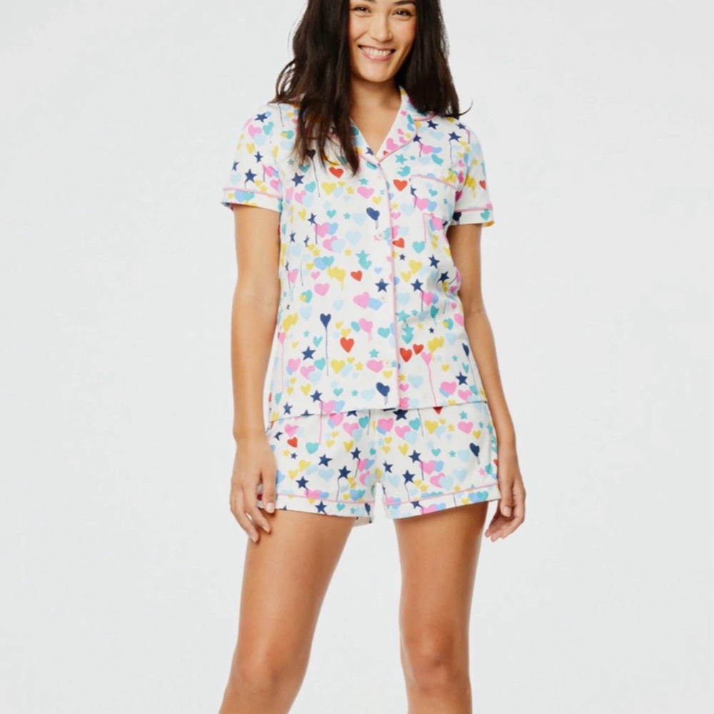 Roller Rabbit Kerri Rosenthal Starry Starry Love Polo Short Pajama set, size Med
